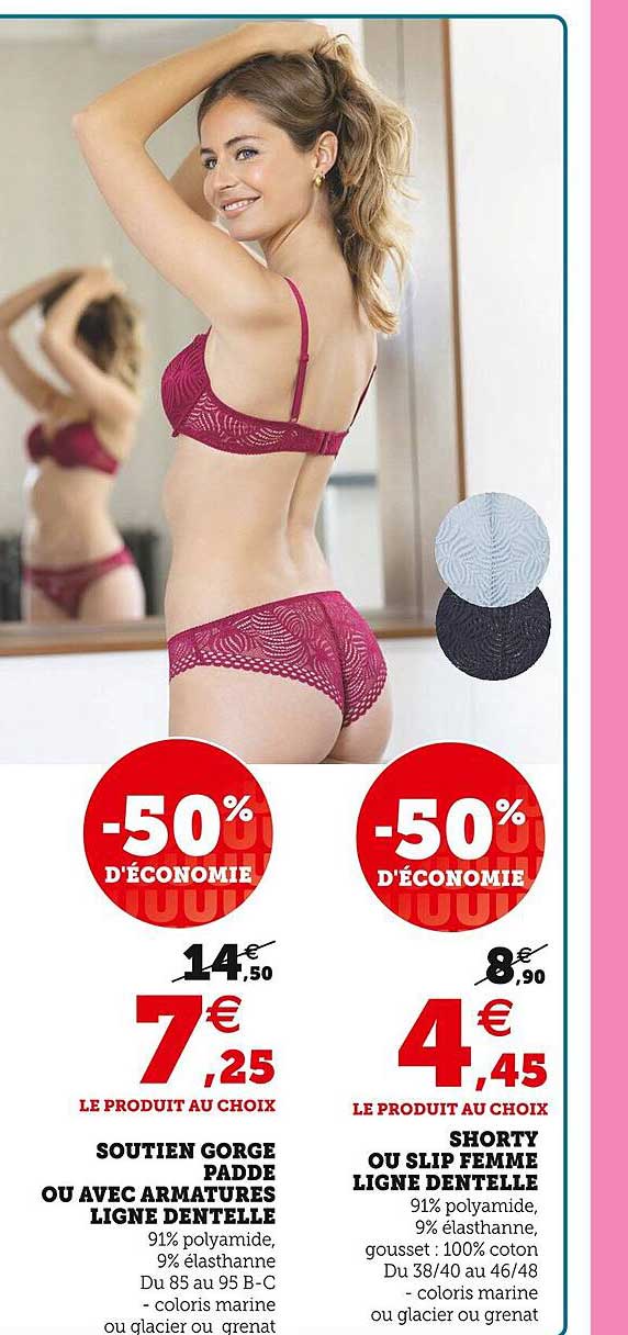 soutien gorge padde ou avec armature ligne dentelle, shorty ou slip femme ligne dentelle