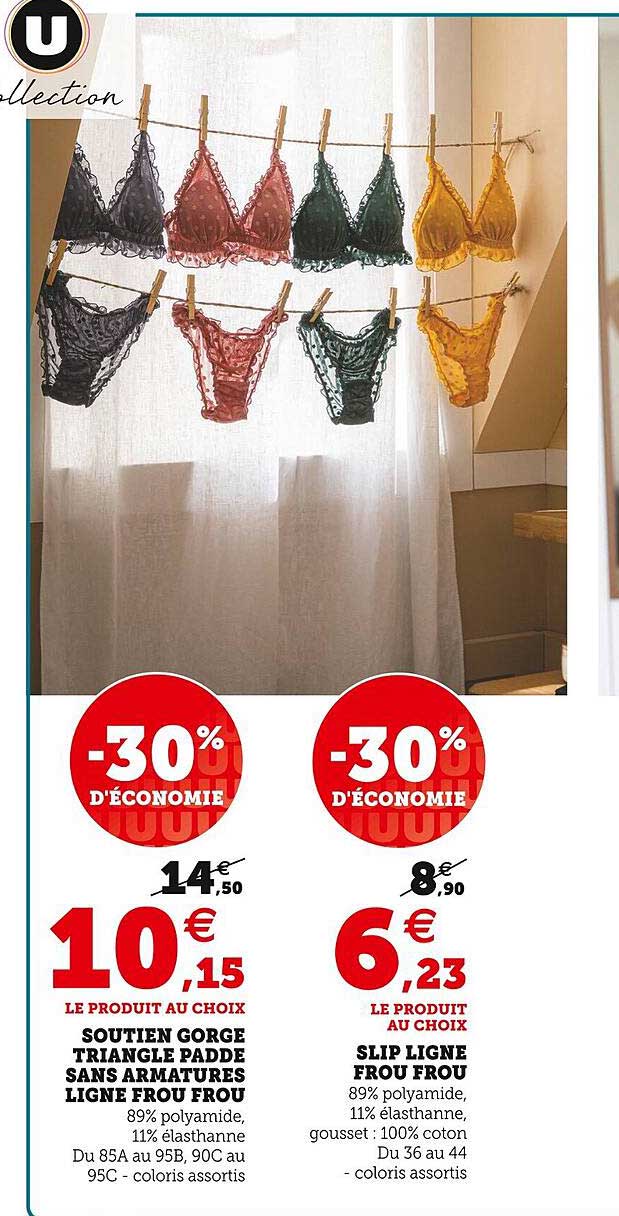 soutien gorge triangle padde sans armatures ligne frou frou, slip ligne frou frou u collection