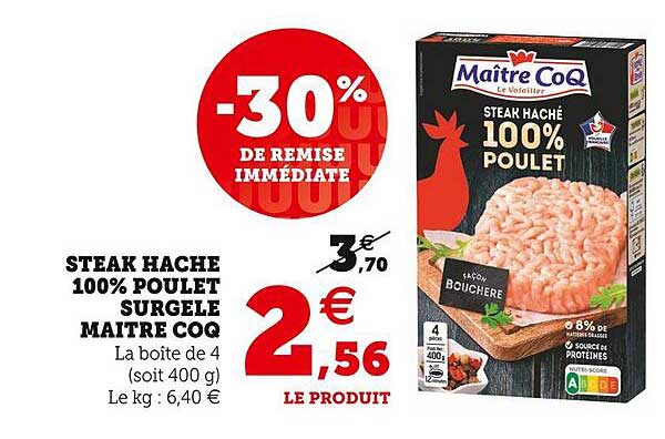 steak haché 100% poulet surgelé maître coq