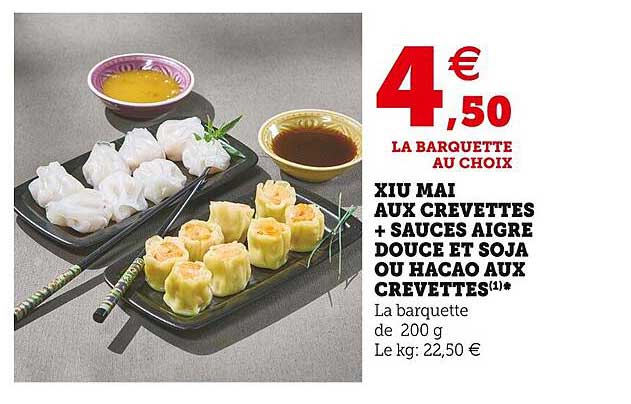 xiu mai aux crevettes + sauces aigre douce et soja ou hacao aux crevettes