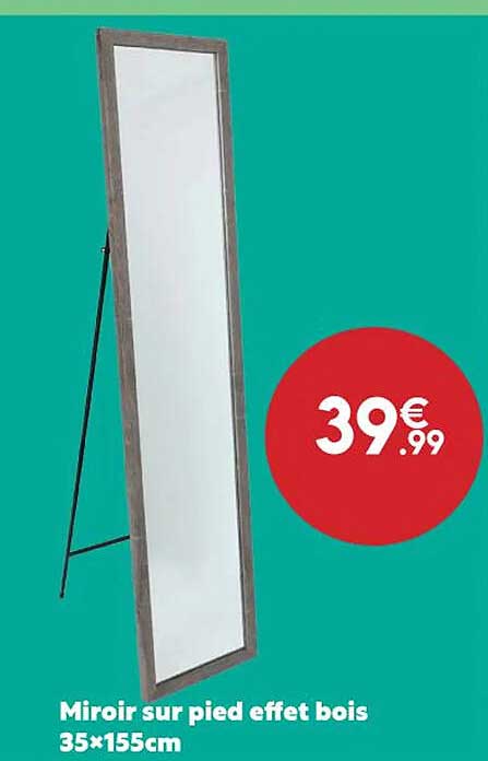 Miroir Sur Pied Effet Bois 35 X 155 Cm