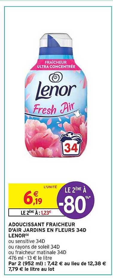 adoucissant fraîcheur d'air jardins en fleurs 34d lenor