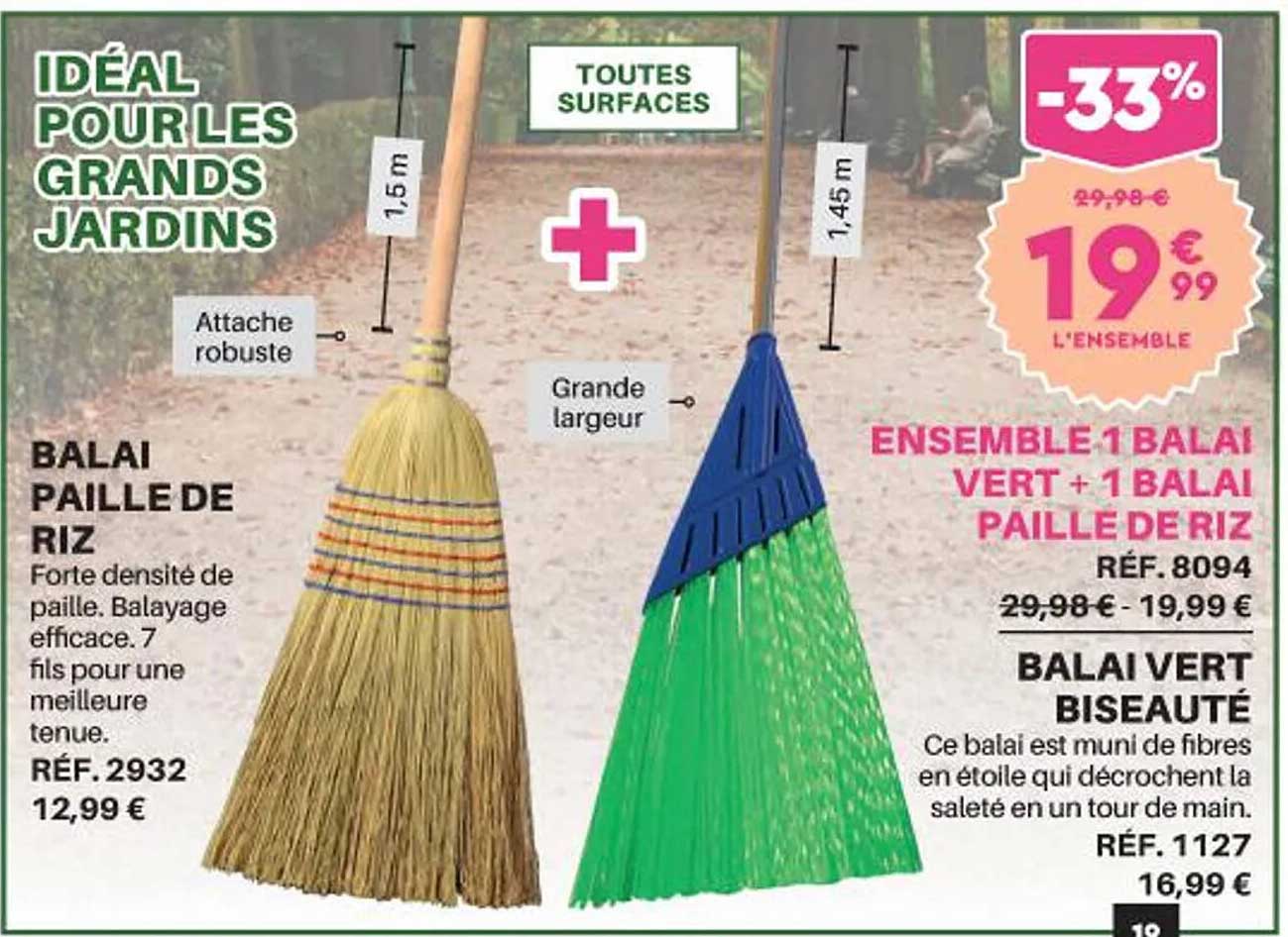 balai paille de riz our balai vert biseauté