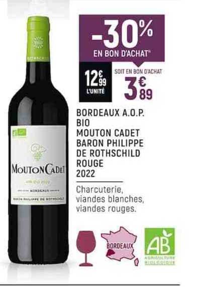 bordeaux a.o.p. bio mouton cadet baron philippe de rothschild rouge 2022