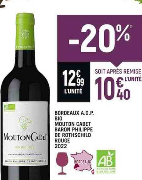 bordeaux a.o.p. bio mouton cadet baron philippe de rothschild rouge 2022