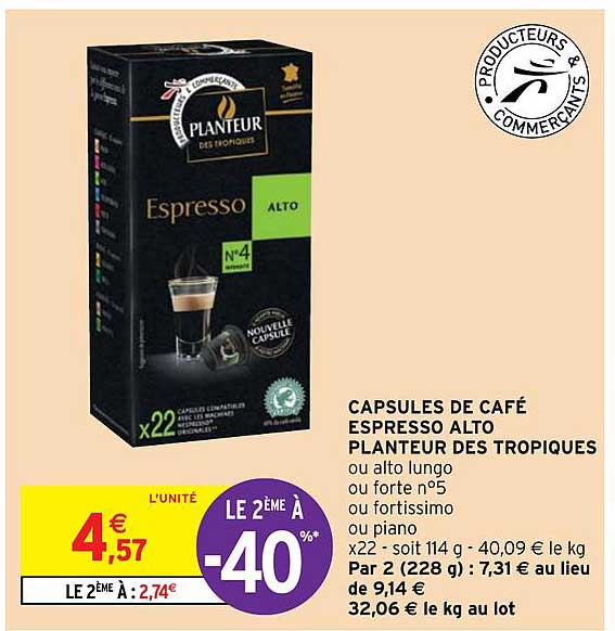 capsules de café espresso alto planteur des tropiques