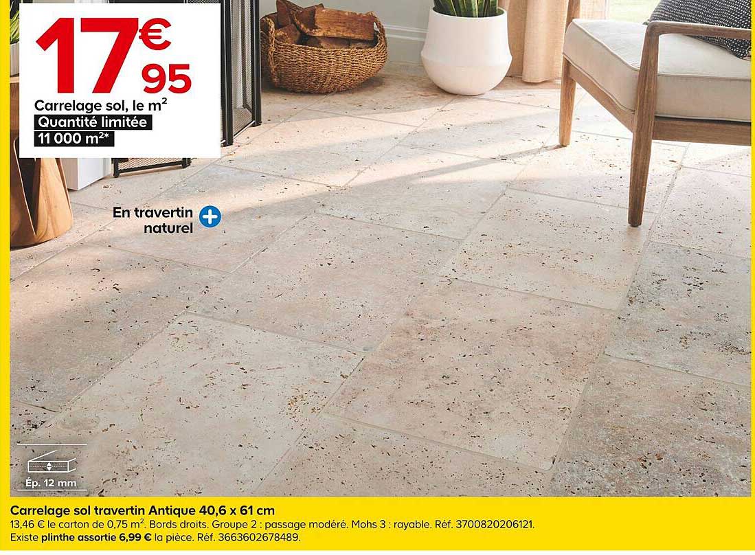 carrelage sol travertin antique 40,6 x 61 cm