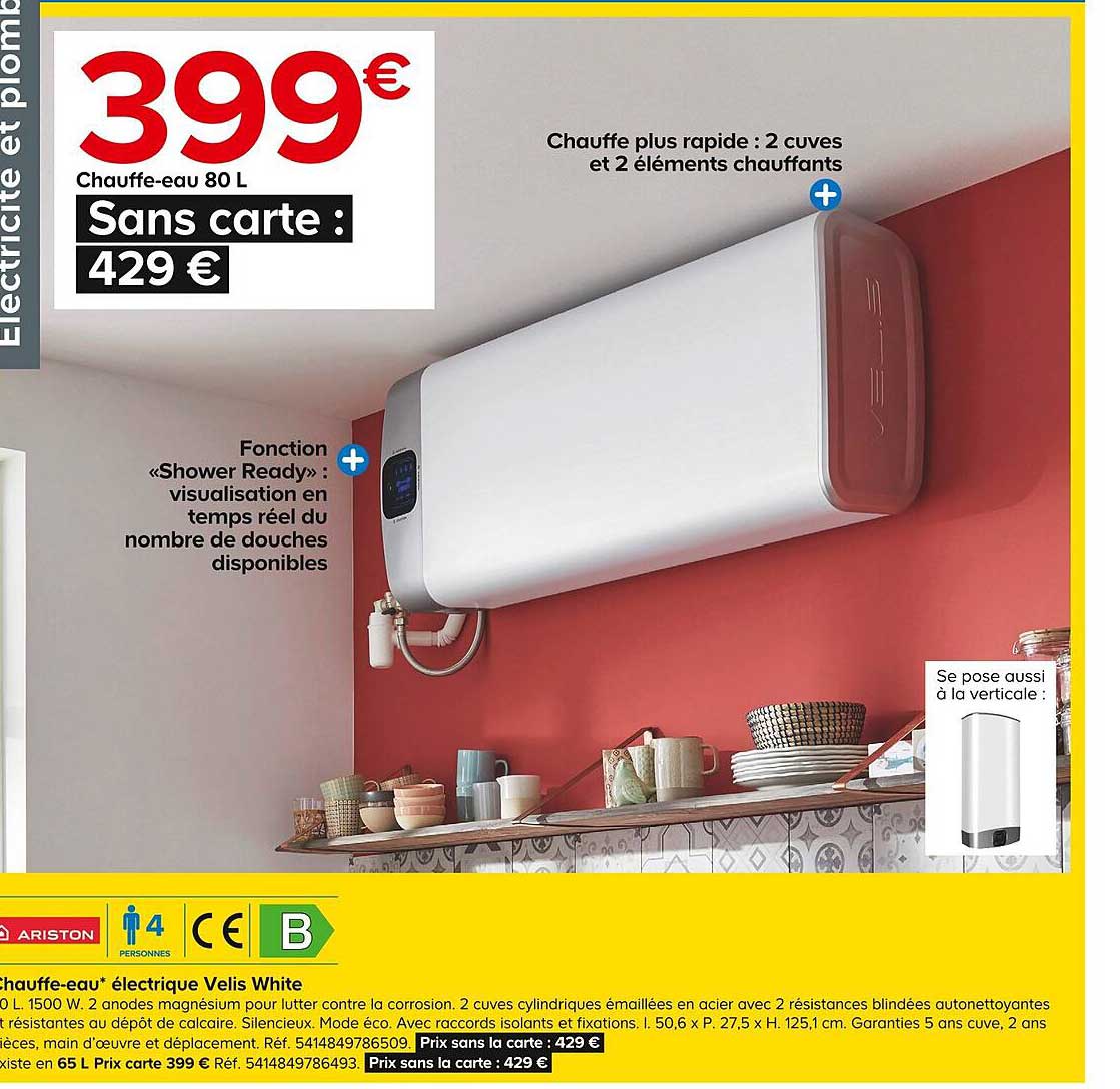 chauffe-eau électrique velis white 80l