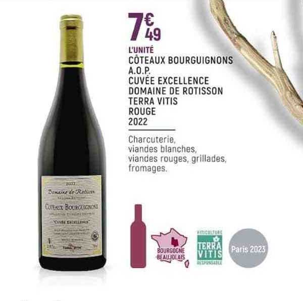 côteaux bourguignons a.o.p. cuvée excellence domaine de rotisson terra vitis rouge 2022