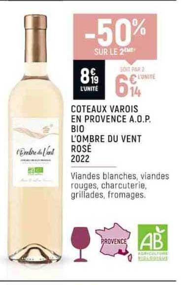 côteaux varois en provence a.o.p. bio l'ombre du vent rosé 2022