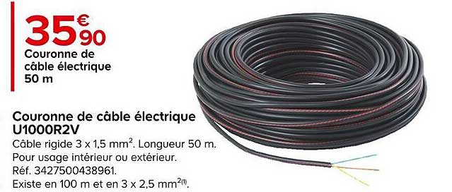 couronne de câble électrique 50m u1000r2v