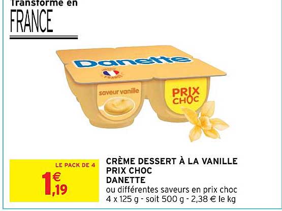 crème dessert à la vanille prix choc danette