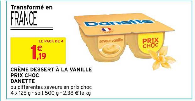 crème dessert à la vanille prix choc danette