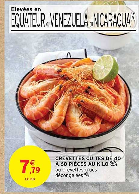 crevettes cuites de 40 à 60 pièces au kilo