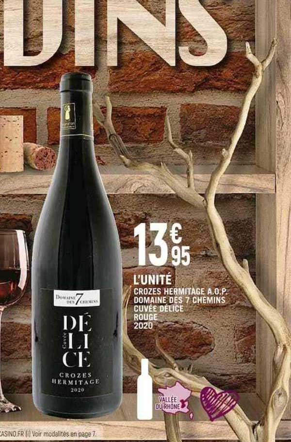 crozes hermitage a.o.p. domaine des 7 chemins cuvée délice rouge 2020