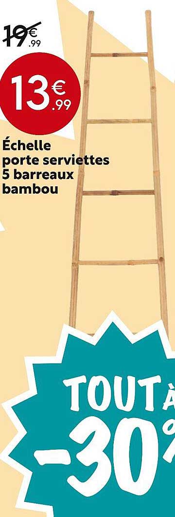 échelle porte serviettes 5 barreaux bambou