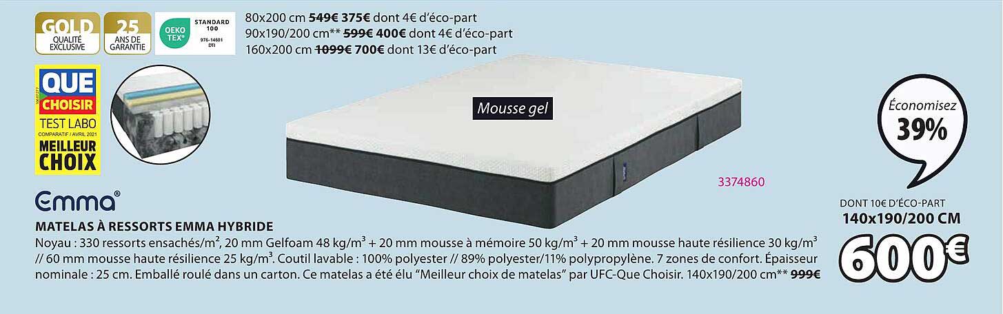 Emma Matelas à Ressorts Hybride