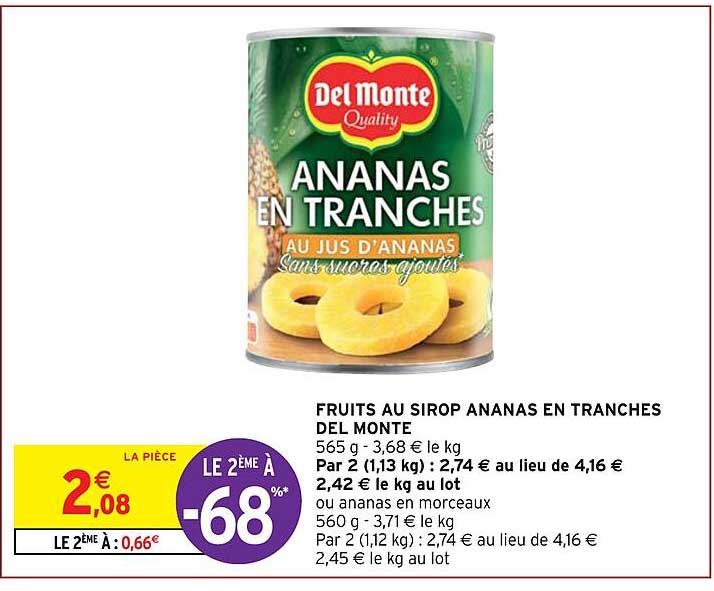 fruits au sirop ananas en tranches del monte
