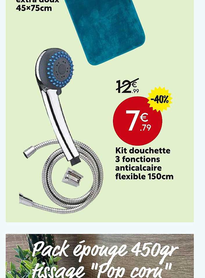 kit douchette 3 fonctions anticalcaire flexible 150 cm