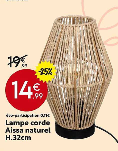 lampe corde aissa naturel h.32 cm
