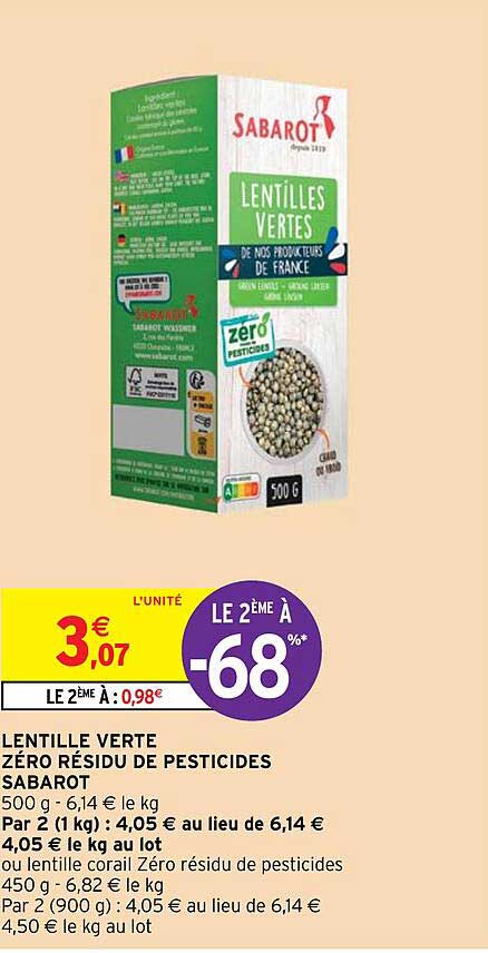 lentille verte zéro résidu de pesticides sabarot