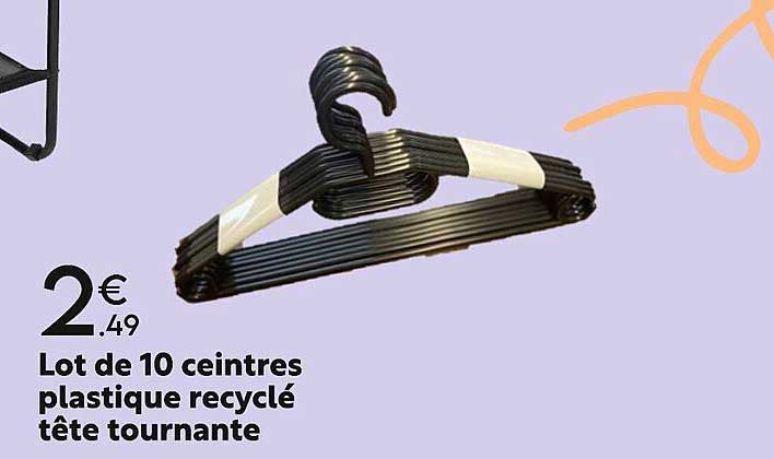 lot de 10 cintres plastique recyclé tête tournante