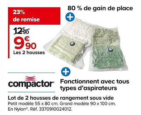 lot de 2 housses de rangement sous vide compactor