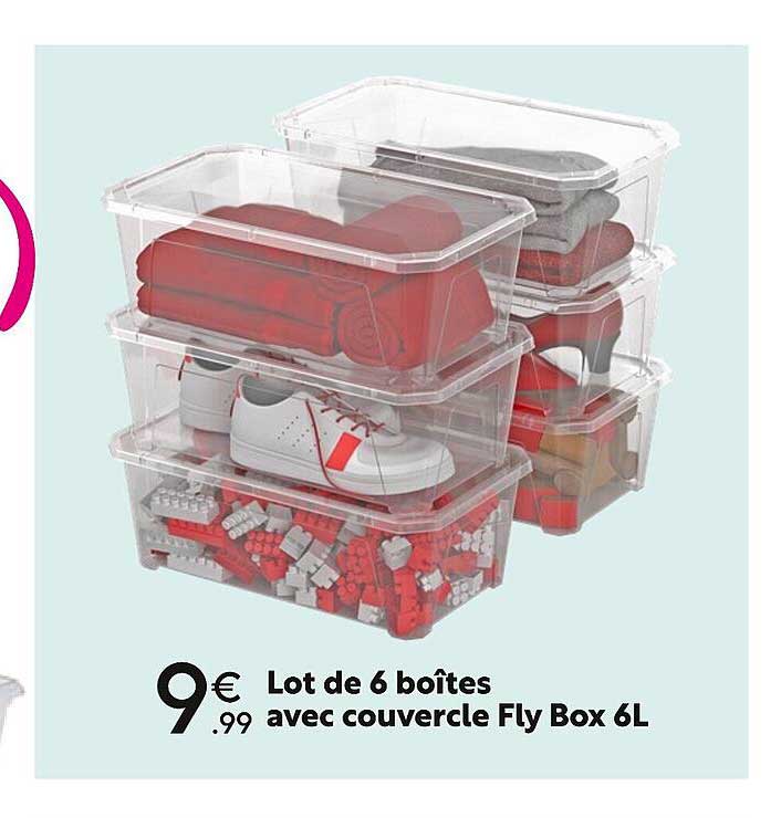 lot de 6 boîtes avec couvercle fly box 6l