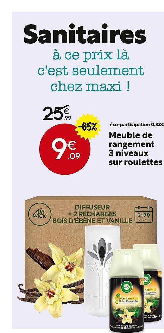 meuble de rangement 3 niveaux sur roulettes air wick