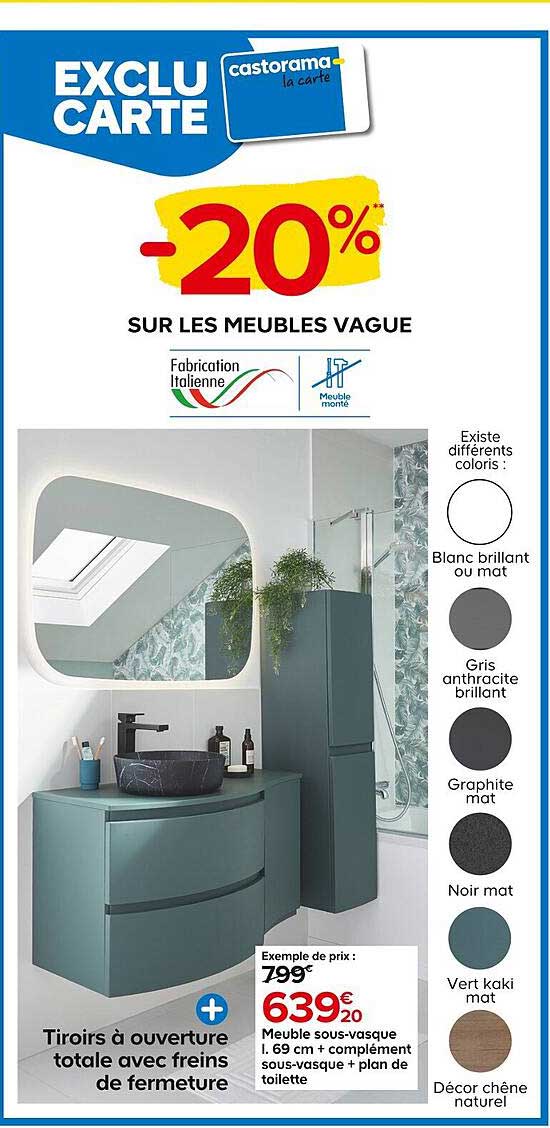 meuble sous-vasque l. 69 cm + complément sous-vasque + plan de toilette