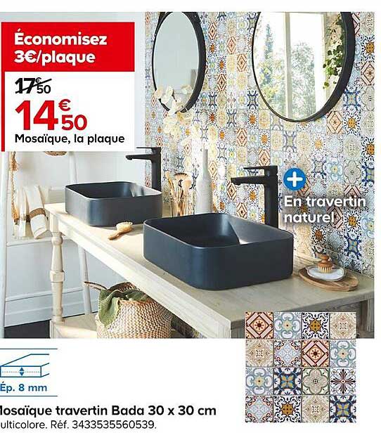 mosaïque travertin bada 30 x 30 cm