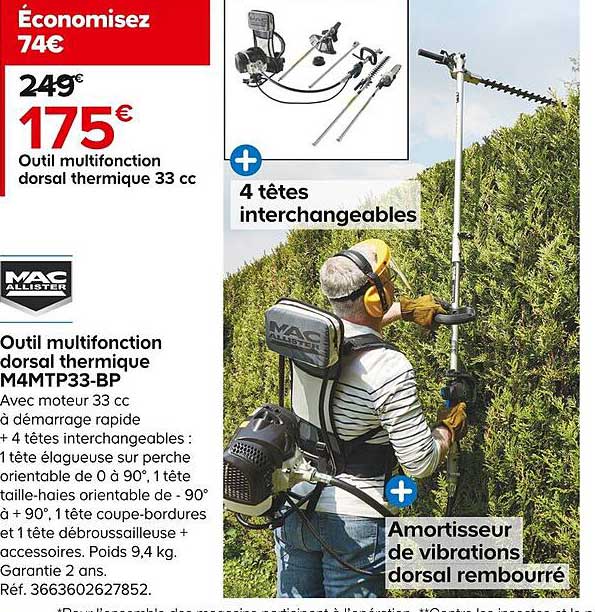 outil multifonction dorsal thermique 33 cc mac allister