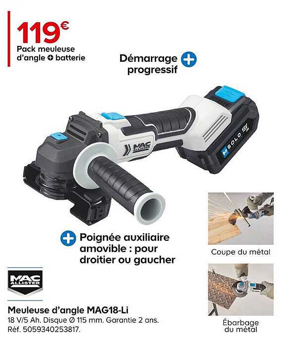 pack meuleuse ds'angle mag18-li + batterie mac allister