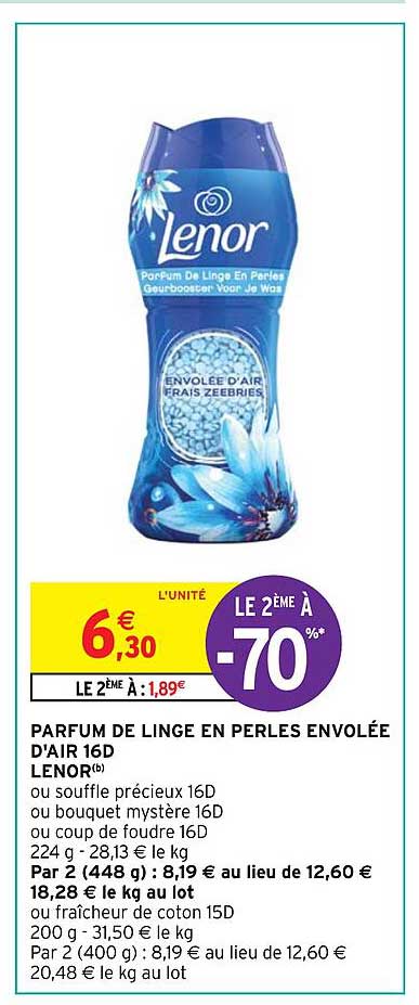 parfum de linge en perles envolée d'air 16d lenor