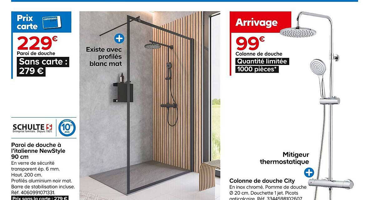 paroi de douche à l'italienne newstyle 90 cm, colonne de douche city