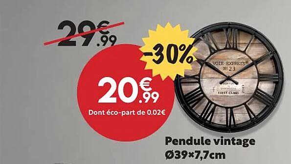 Pendule Vintage ø 39 X 7,7 Cm