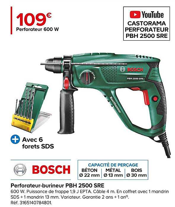 perforateur-burineur 600w pbh 2500 sre bosch