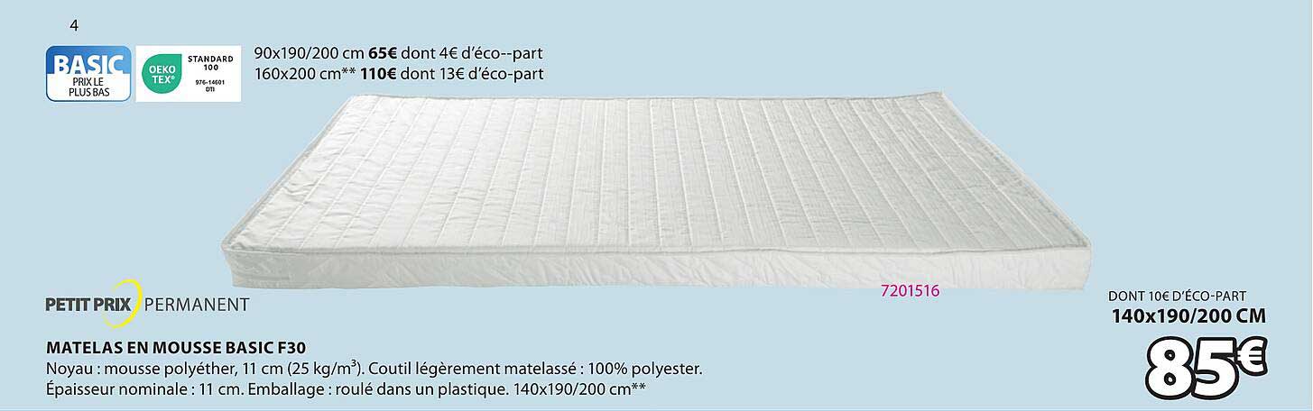 petit prix permanent matelas en mousse basic f30