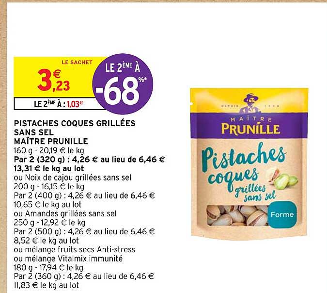 pistaches coques grillées sans sel maître prunille