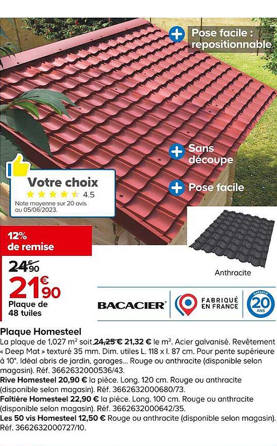 Plaque De 48 Tuiles Homesteel Bacacier