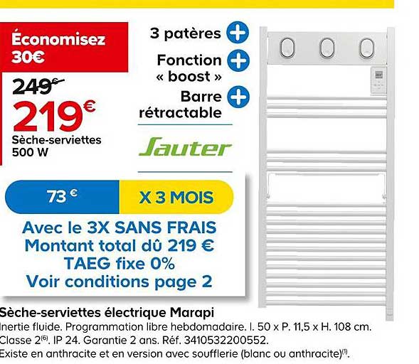 sèche-serviettes électrique 500w marapi sauter
