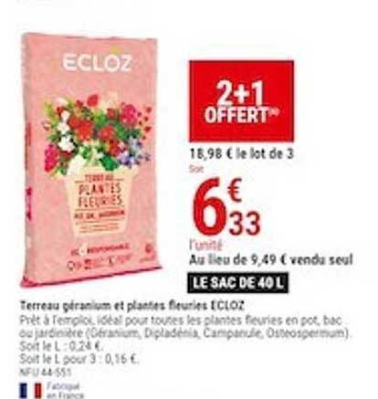 terreau géranium et plantes fleuries ecloz