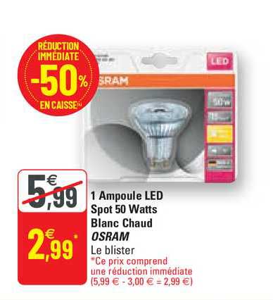 1 ampoule led spot 50 watts blanc chaud osram