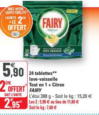 24 tablettes lave-vaisselle tout en 1 + citron fairy