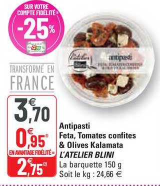 antipasti feta, tomates confites & olives kalamata l'atelier blini