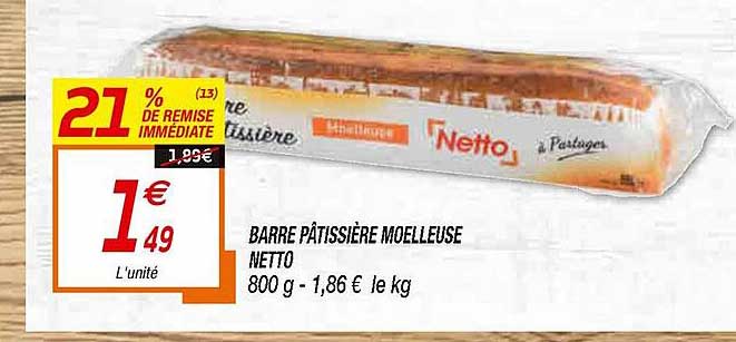 barre pâtissière moelleuse netto