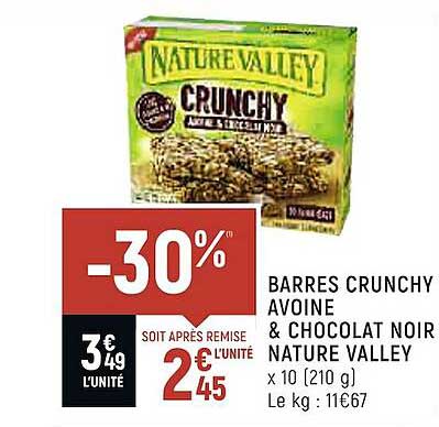 barres crunchy avoine & chocolat noir nature valley