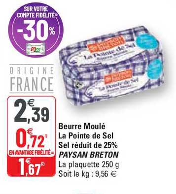 beurre moulé la pointe de sel sel réduit de 25% paysan breton