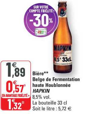 bière** belge de fermentation haute houblonnée hapkin