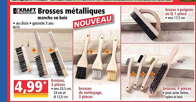 brosses métalliques manche en bois kraft werkzeuge